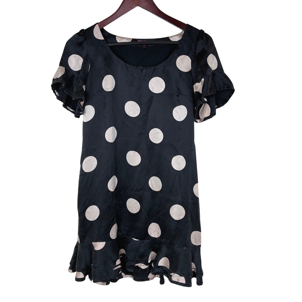 Vintage Betsey Johnson Dress Sz 4 Silk Polka Dot Party Retro Coquette Ruffle